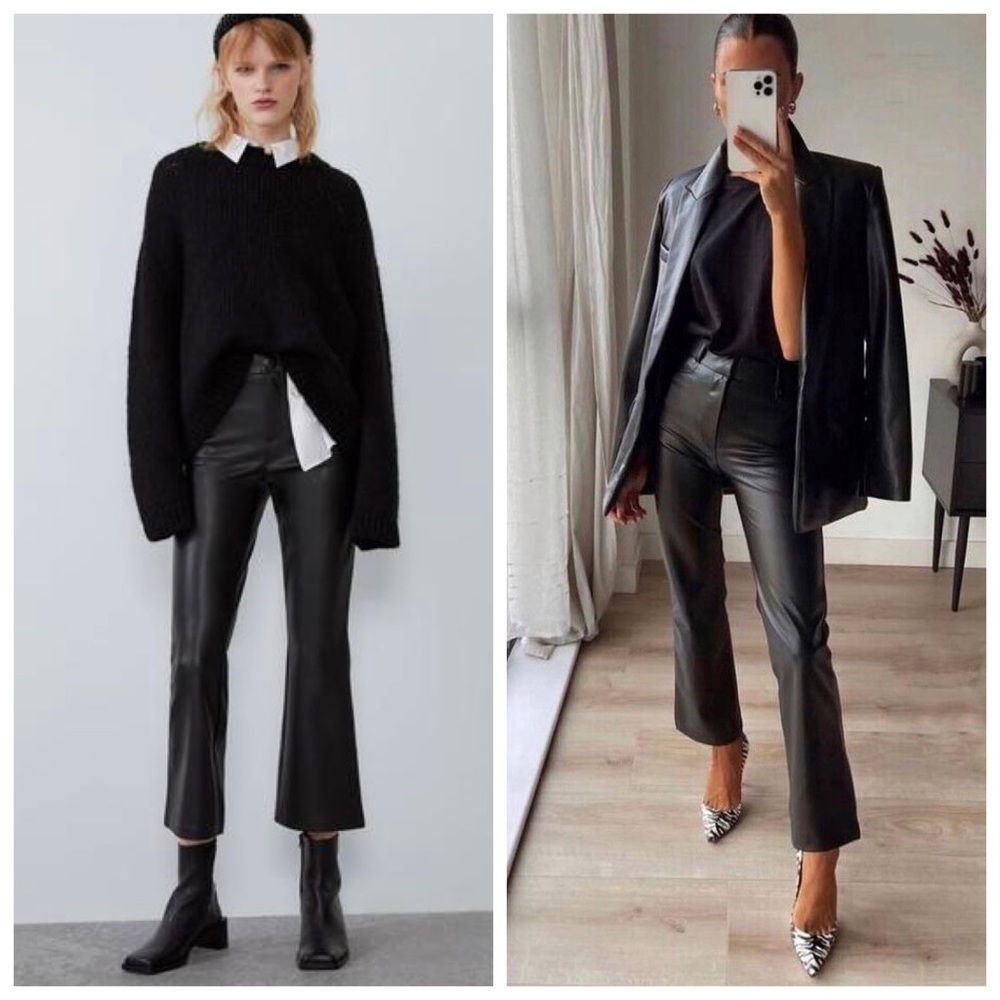 NEW Zara Black High Rise Kick Flare Faux Leather Women’s Pants Sz S